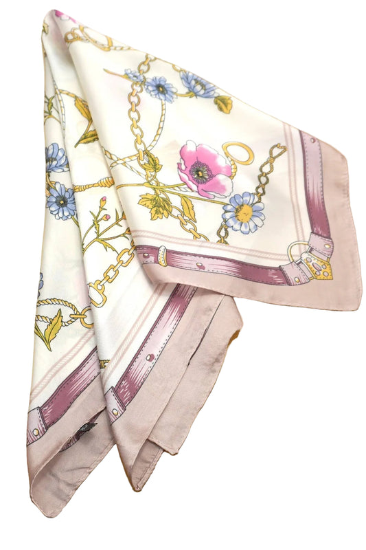 Vintage Floral Print Satin Scarf