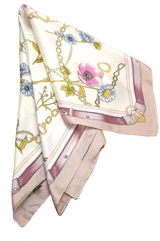 Vintage Floral Print Satin Scarf