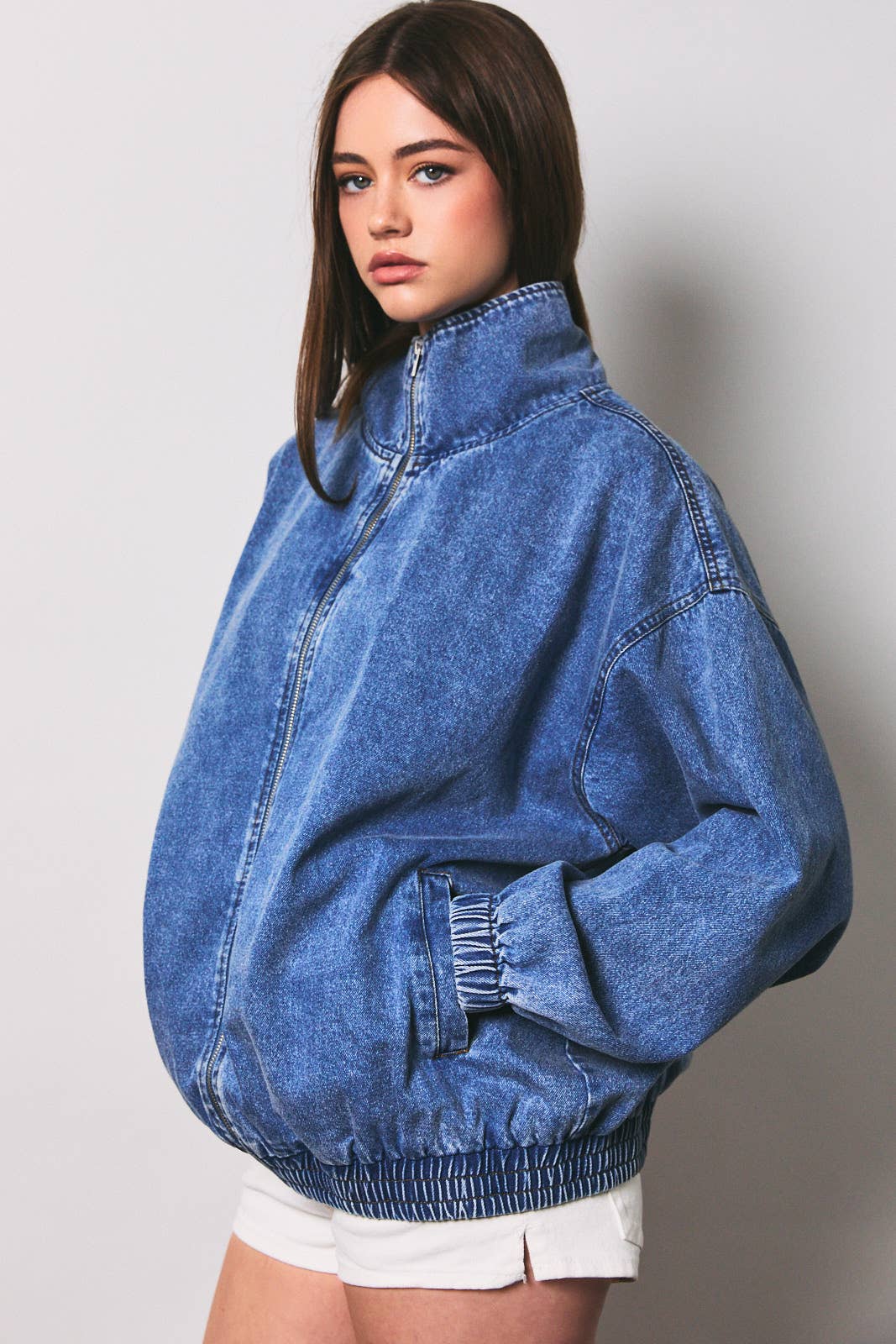 Oversized Denim Zip Jacket