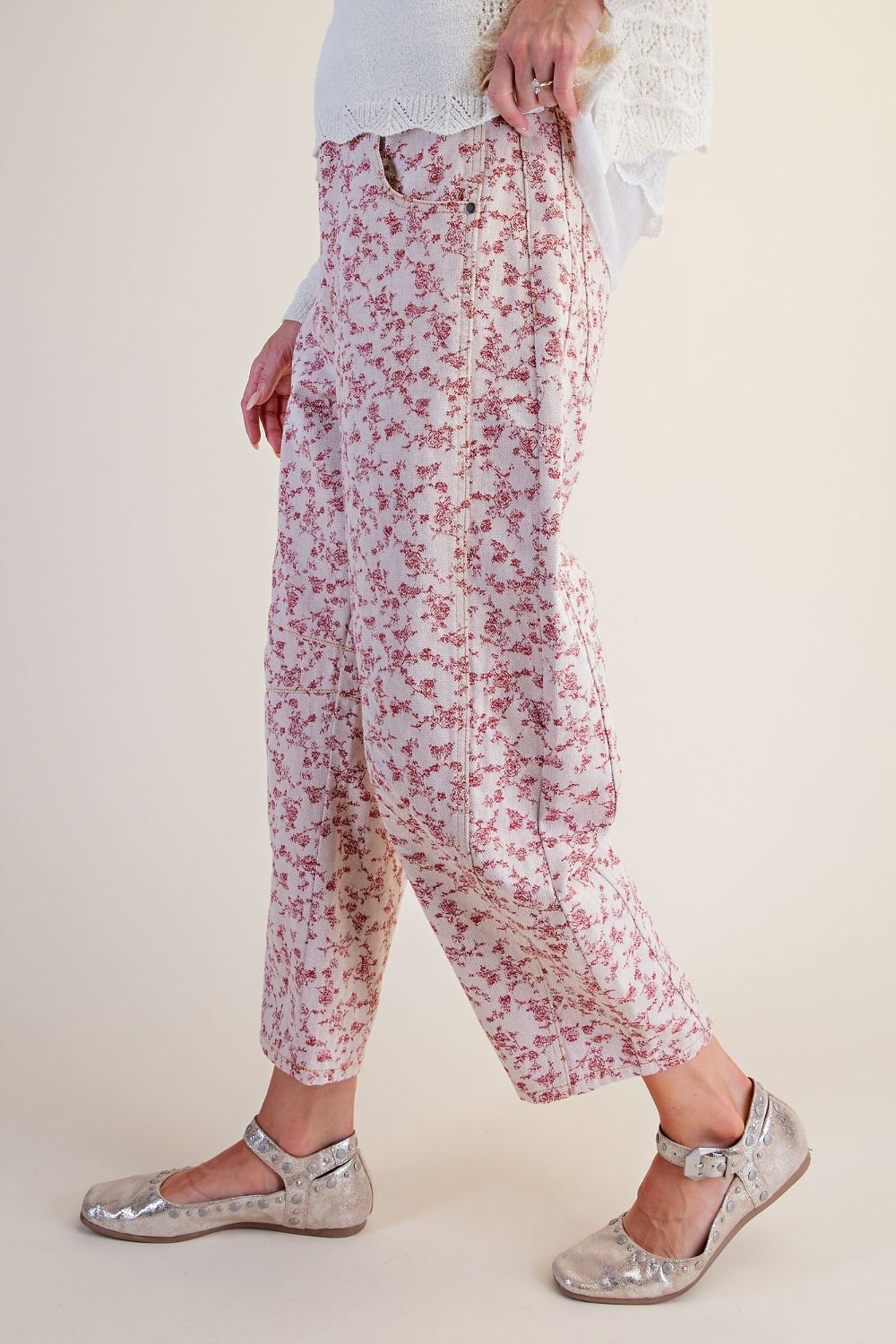 Floral Jacquard Barrel Pants