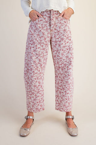 Floral Jacquard Barrel Pants