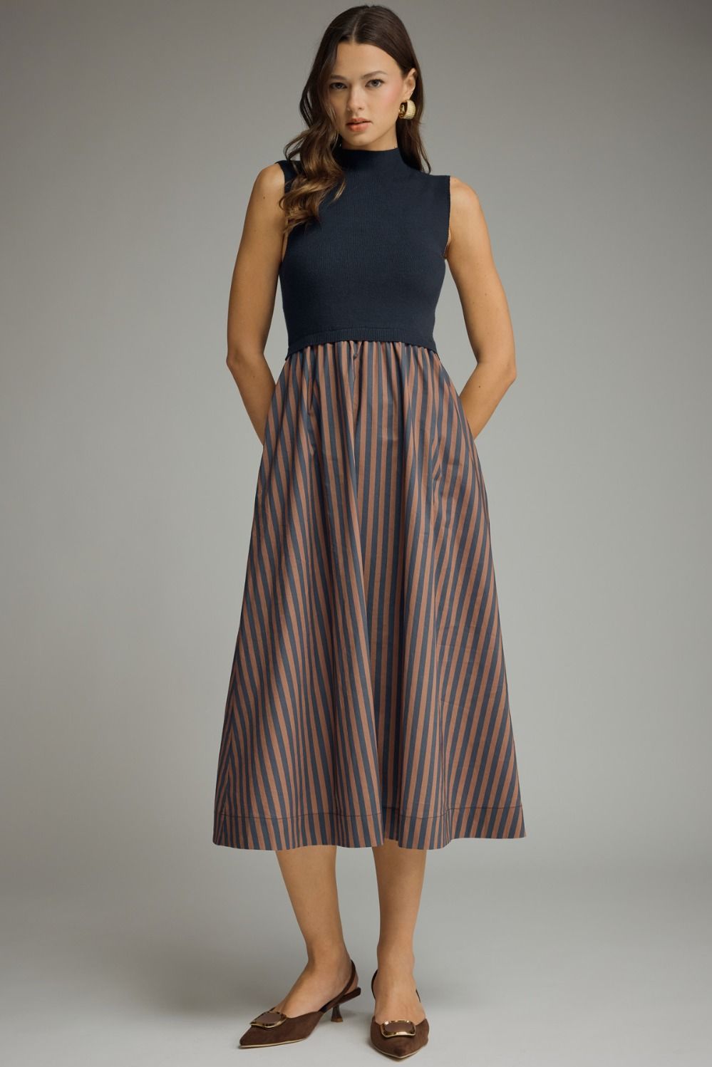 Mock Neck Sleeveless Midi Dress