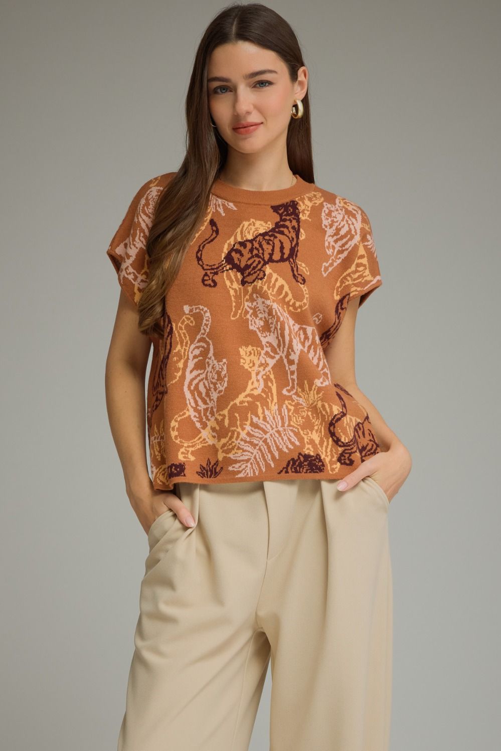 Tiger Cap Sleeve Knit Shirt