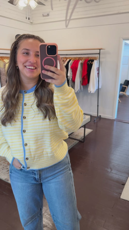 Contrast Striped Button-Up Sweater