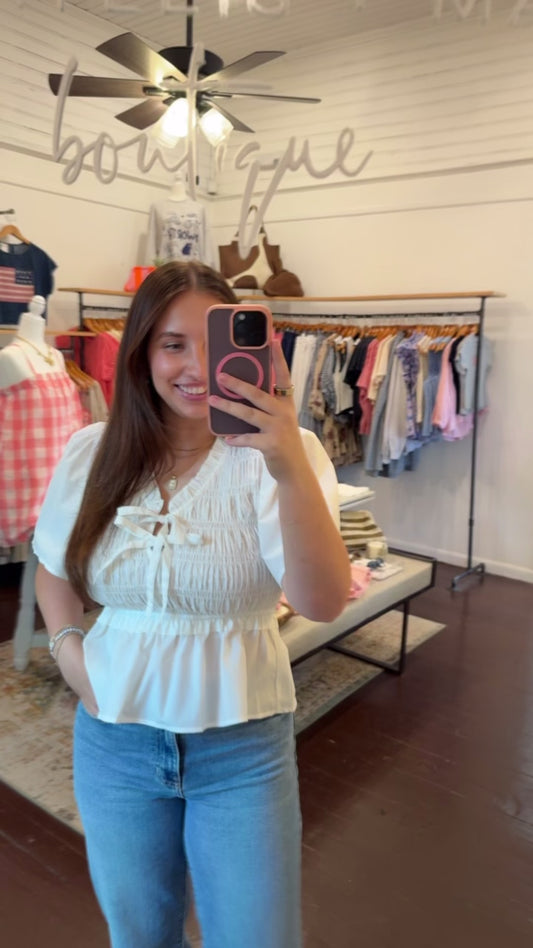 Smocked Bodice Peplum Top