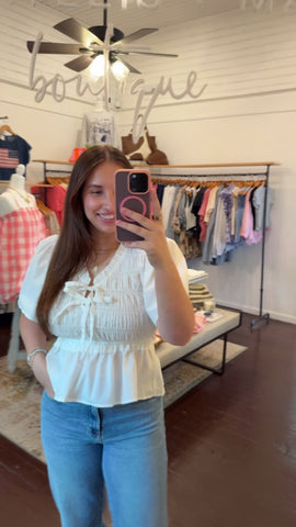 Smocked Bodice Peplum Top