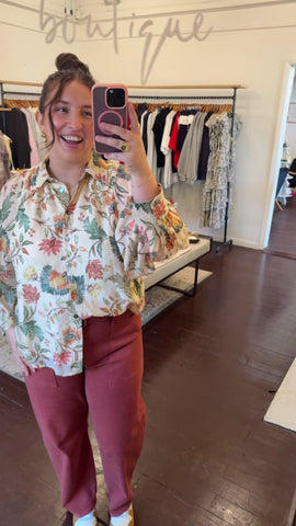 Floral Print Long Sleeve Blouse