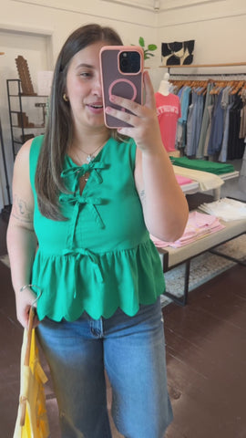 Scalloped Peplum Bow Detail Top
