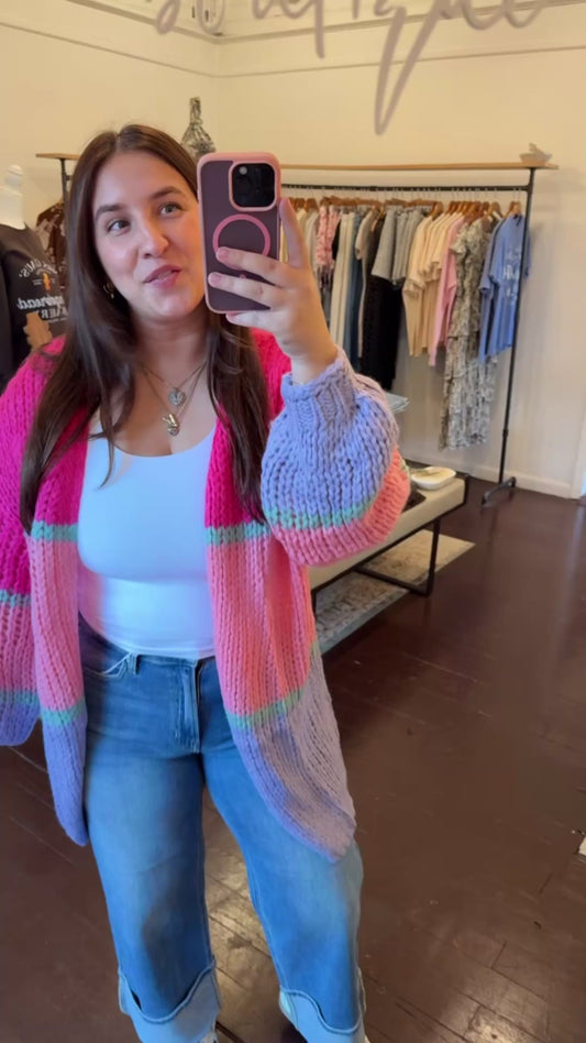 Colorblock Open Knit Cardigan