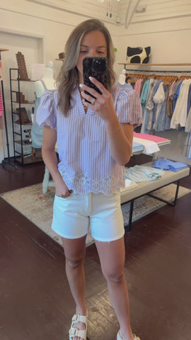 Pinstripe Embroidered Blouse