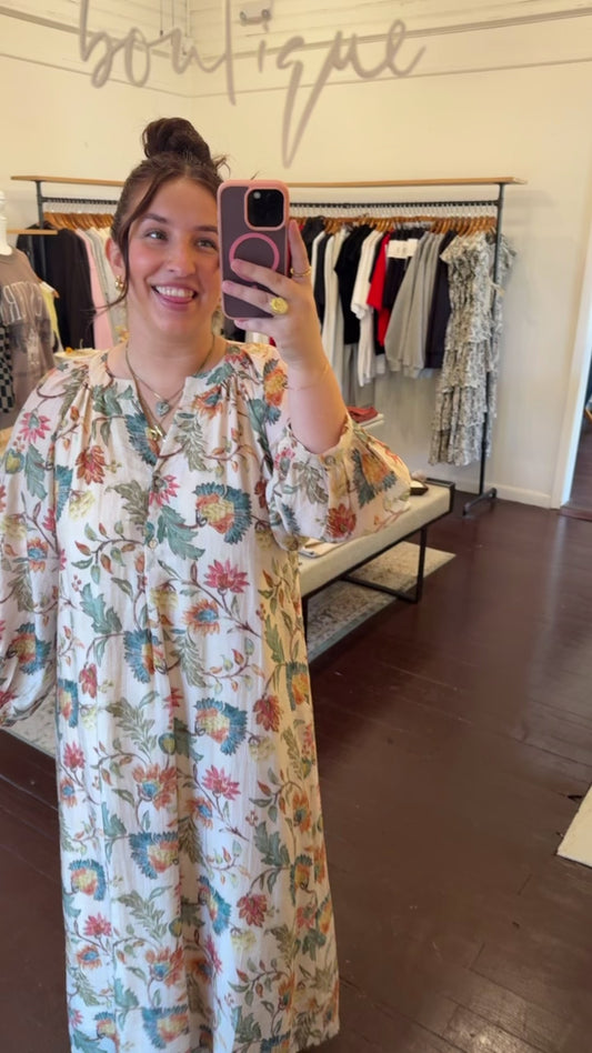 Botanical Print Long Sleeve Dress