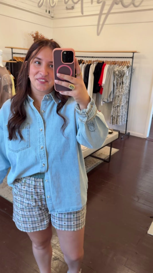 Washed Button-Up Denim Shirt