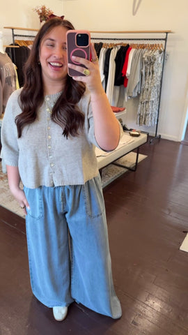 Washed Denim Palazzo Pants