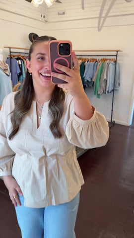 Solid V-Neck Long Sleeve Top