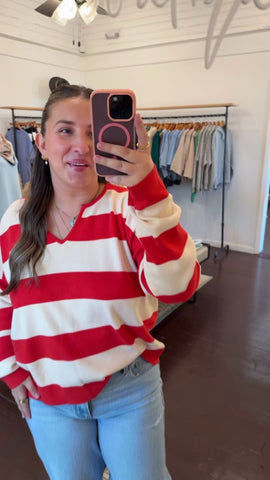 Striped Notch Neck Knit Sweater