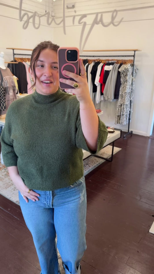 Solid Mock Neck Boucle Sweater