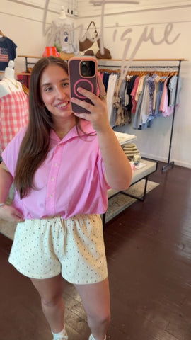 Bubble Hem Button-Up Blouse