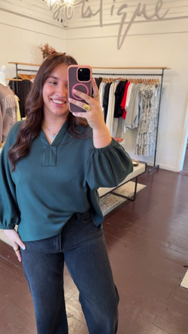 Solid Puff Sleeve Blouse