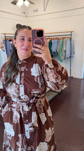 Floral Print Long Sleeve Midi Dress