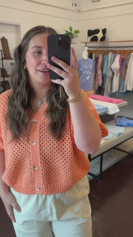 Open Knit Button-Up Top