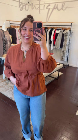 Solid V-Neck Long Sleeve Top