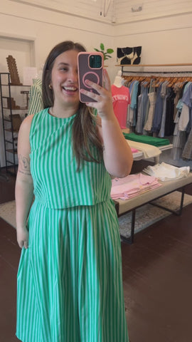 Striped Pleated Midi Skirt
