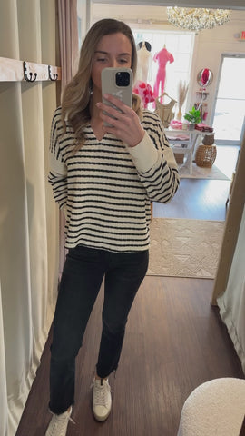 Wide Collar Striped Top