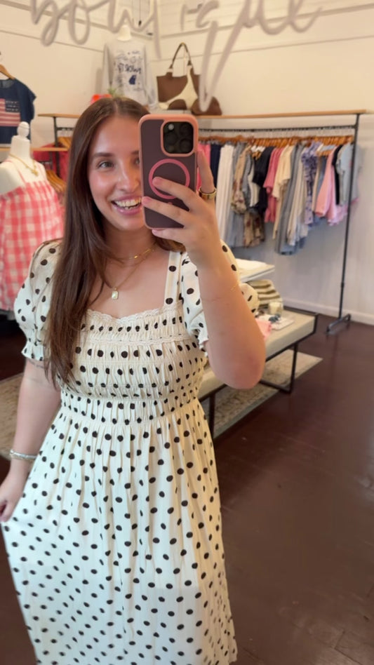 Polka Dot Puff Sleeve Midi Dress