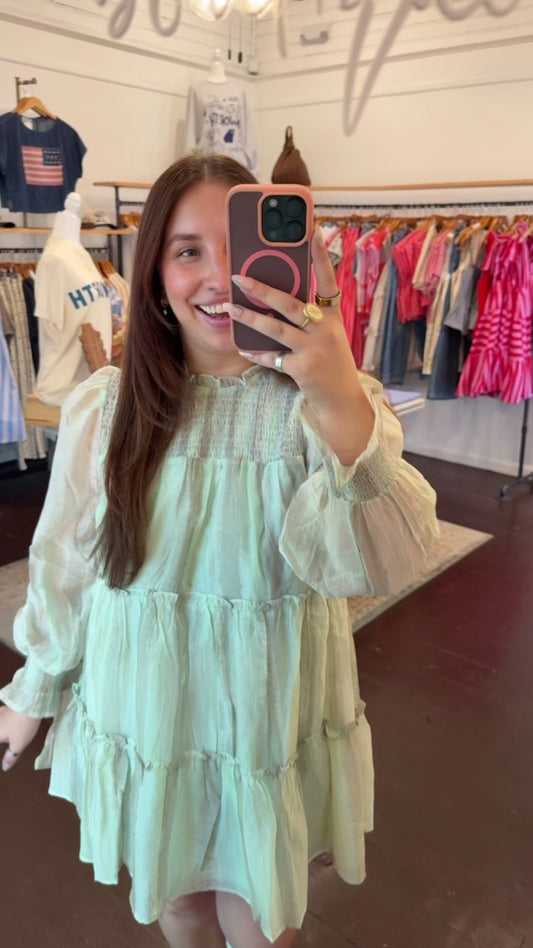 Textured Mock Neck Babydoll Dress