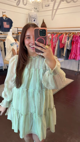 Textured Mock Neck Babydoll Dress