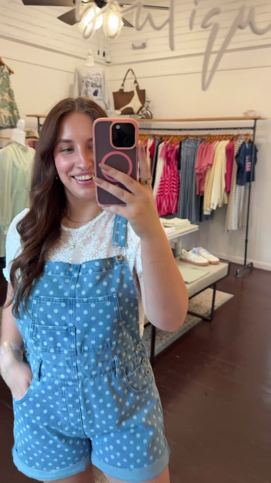 Polka Dot Denim Overalls