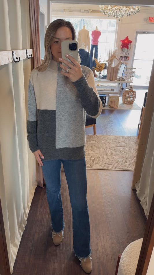 Color Blocked Mock Neck Sweater