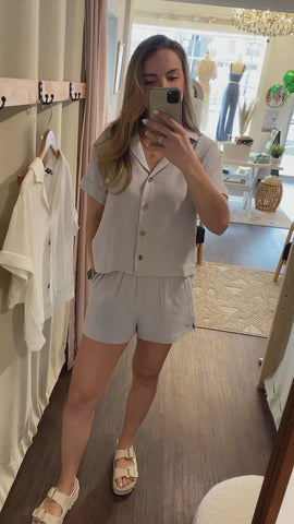 Collared Blouse and Shorts Set