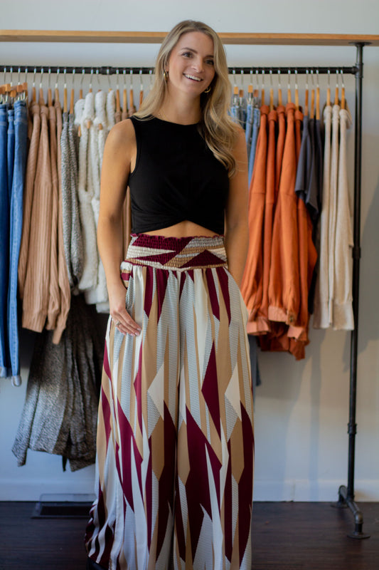 Geometric Wide Leg Palazzo Pants