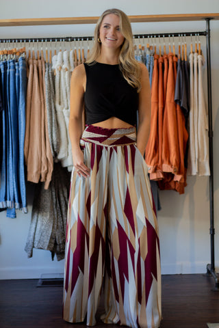 Geometric Wide Leg Palazzo Pants